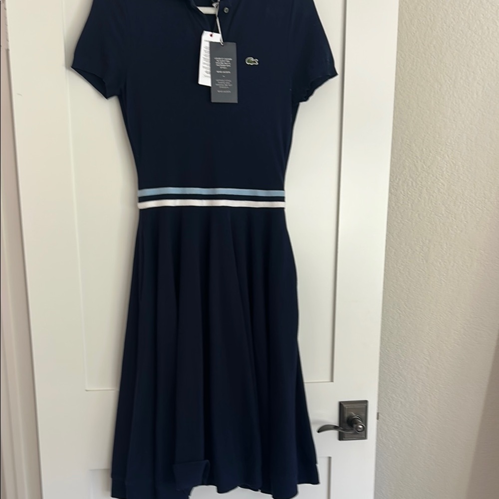 Lacoste Dark Blue Polo Dress with White Stripes